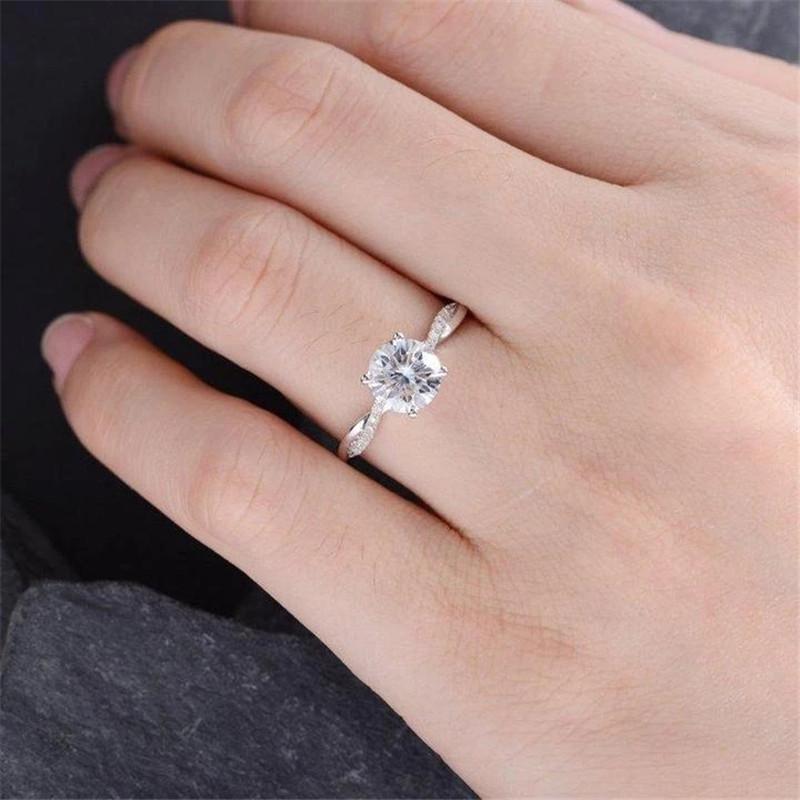 925 Sterling Silver Round Cut Created CZ Twist Halo Ring 2