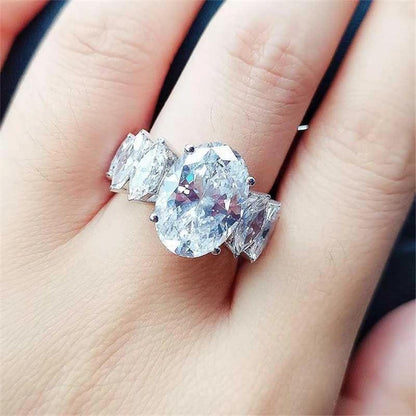 925 Sterling Silver Oval Cut Created CZ Engagement Ring 7