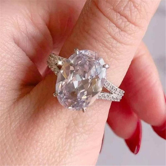 925 Sterling Silver Oval Cut Created CZ Ring 1