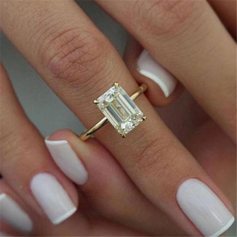 925 Sterling Silver Emerald Cut CZ Solitaire Ring 9