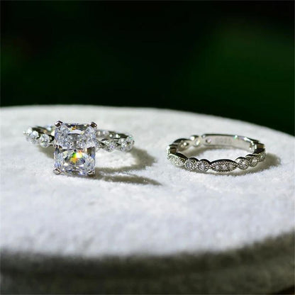 925 Sterling Silver Radiant Cut CZ Bridal Ring Sets 4