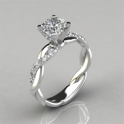 925 Sterling Silver Round Cut Created CZ Twist Halo Ring 3