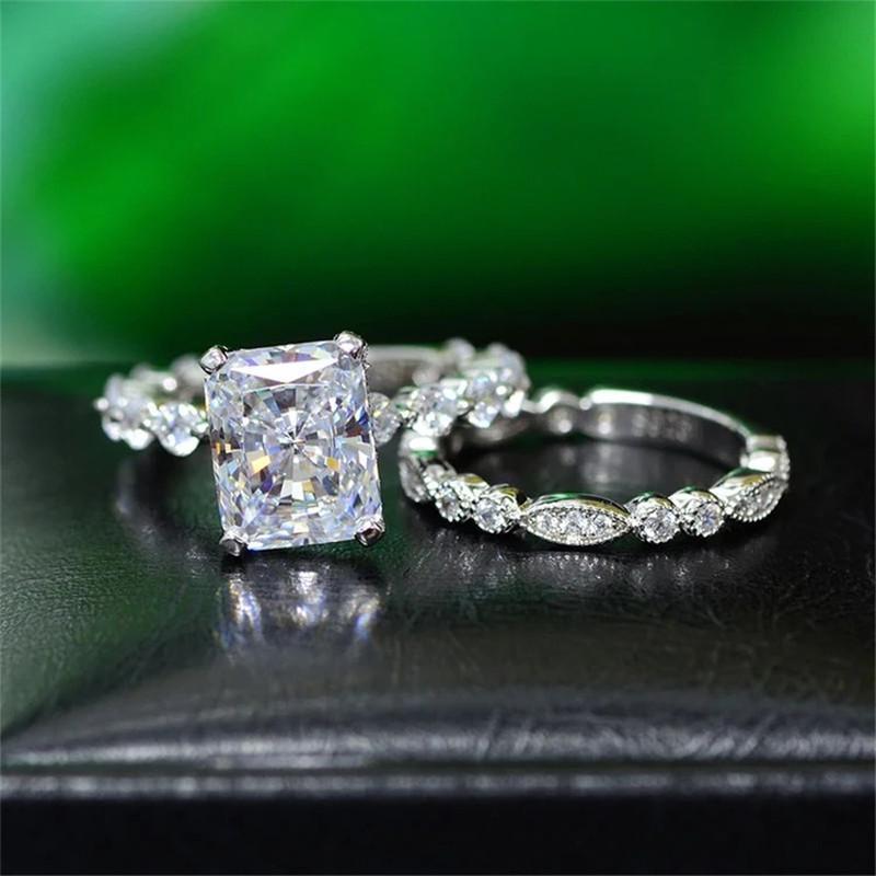 925 Sterling Silver Radiant Cut CZ Bridal Ring Sets 5