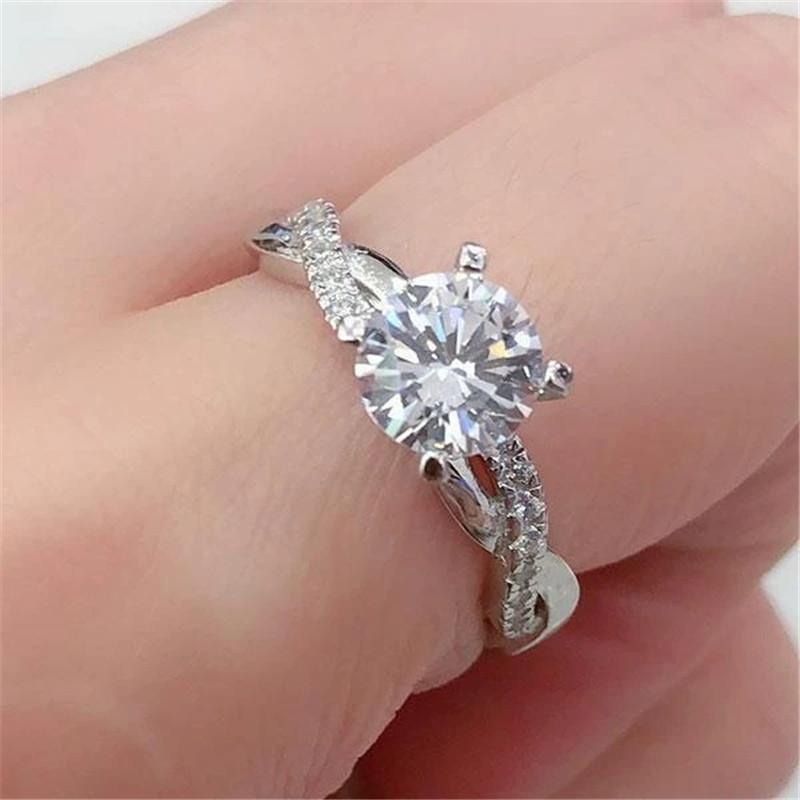 925 Sterling Silver Round Cut Created CZ Twist Halo Ring 5