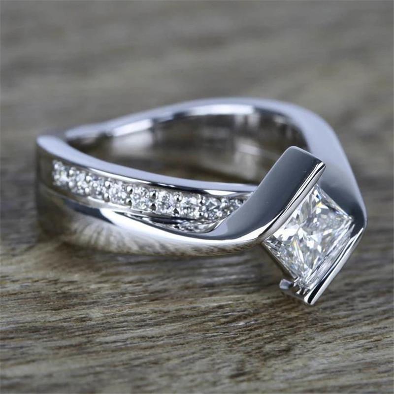 925 Sterling Silver Princess Cut CZ Twist Halo Ring 2