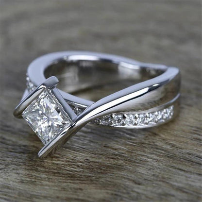 925 Sterling Silver Princess Cut CZ Twist Halo Ring 3