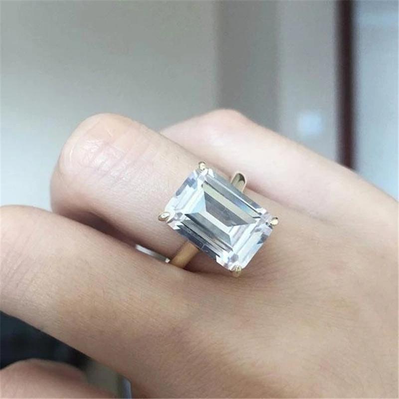 925 Sterling Silver Emerald Cut CZ Solitaire Ring 11