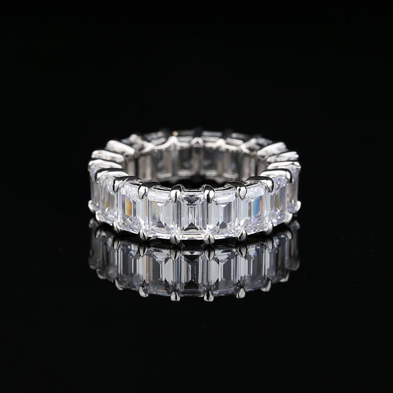 925 Sterling Silver Emerald Cut CZ Full Eternity Ring 1