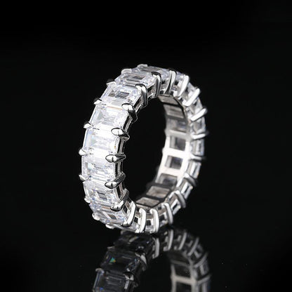 925 Sterling Silver Emerald Cut CZ Full Eternity Ring 3