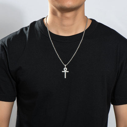 925 Sterling Silver Created Diamond Cross  Hip Hop Men Pendant Necklace 14