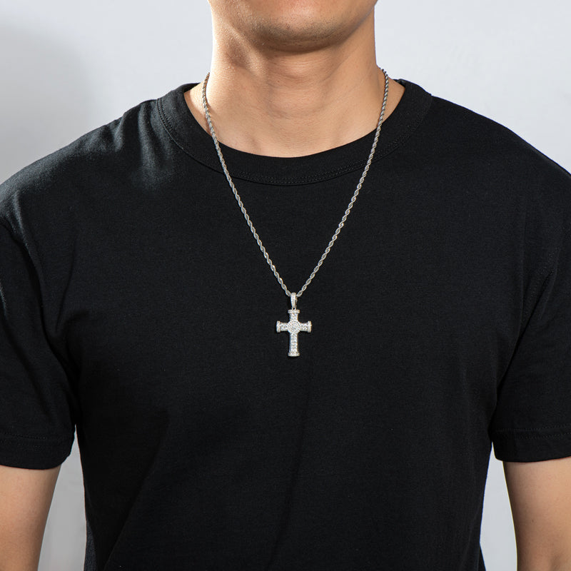 925 Sterling Silver Personalized Cross Hip Hop Long Chain Cool Pendant Necklace 14