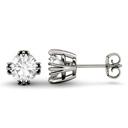 925 Sterling Sliver Round Cubic Zirconia Triple Prong Solitaire Stud Earrings 1