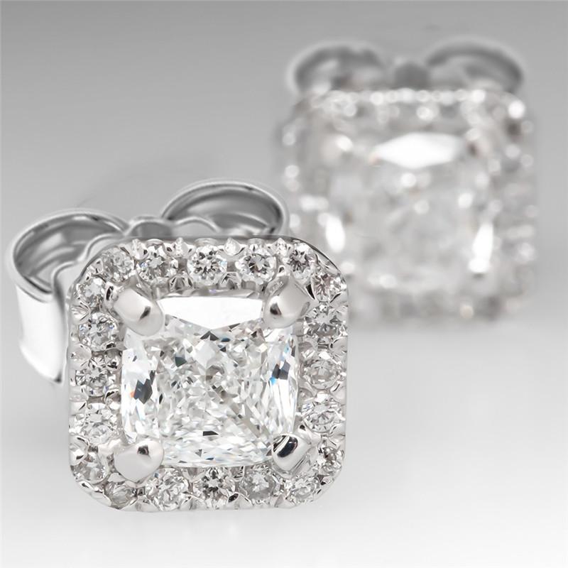 925 Sterling Silver Cushion Cut Cubic Zirconia Halo Stud Earrings 5