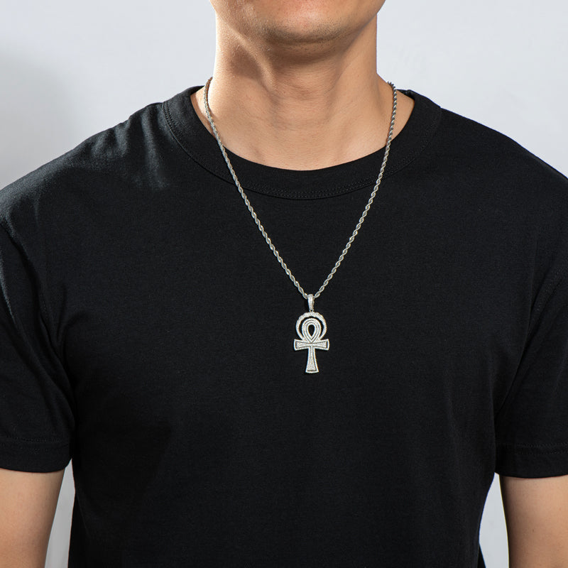 925 Sterling Silver Created CZ Cross Hip Hop Luxury Multilayer Pendant Necklace 15