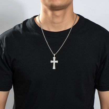 925 Sterling Silver Created Diamond Cross Hip Hop Rope Chain Luxury Pendant Necklace 15