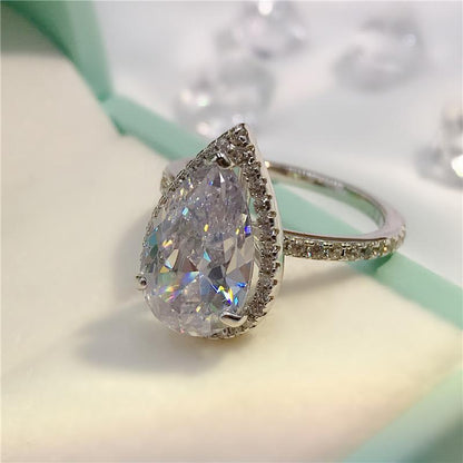 925 Sterling Silver Pear Cut Created CZ Ring 5