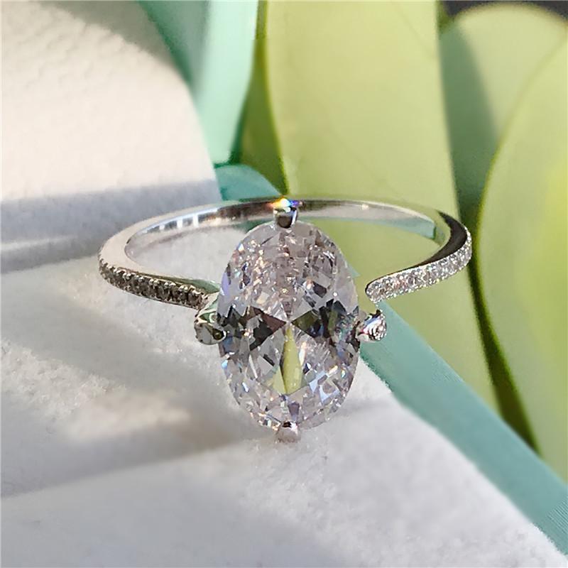 925 Sterling Silver Oval Cut Created CZ Ring 8