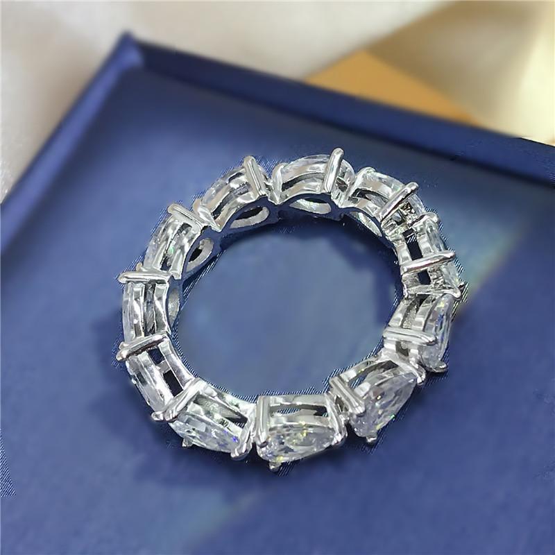 925 Sterling Silver Pear Cut Created CZ Full Eternity Ring 2