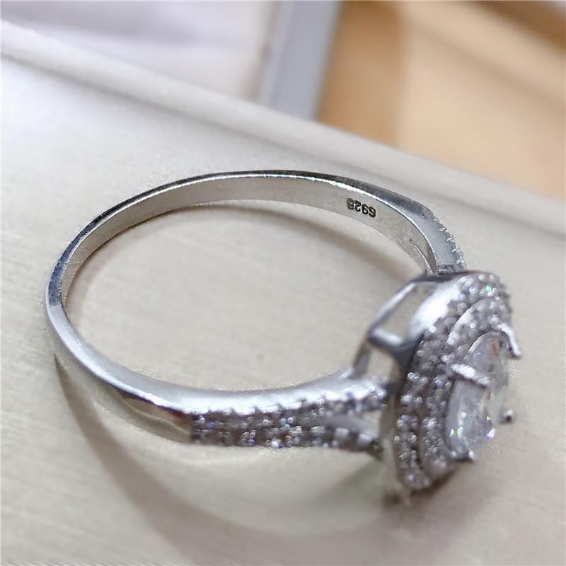 925 Sterling Silver Oval Cut Created CZ Double Halo Ring 3