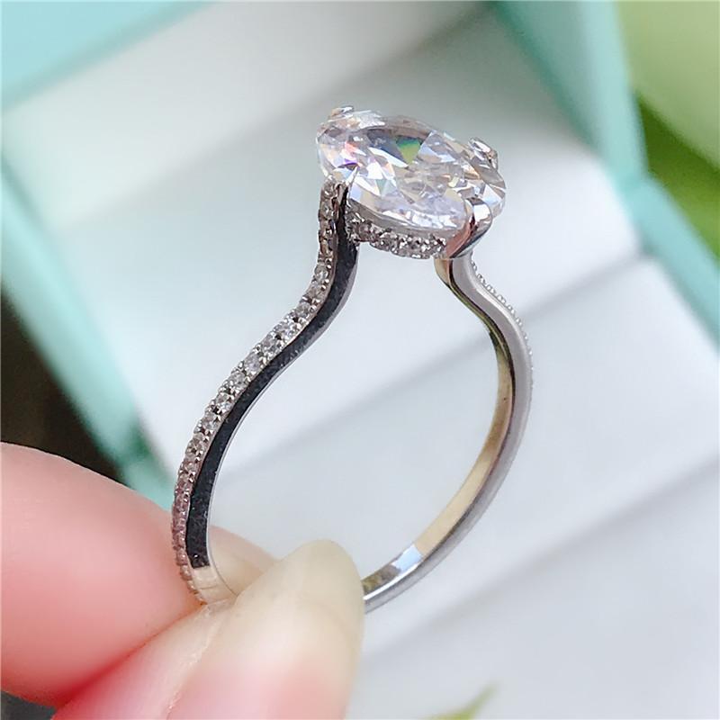 925 Sterling Silver Oval Cut Created CZ Ring 7