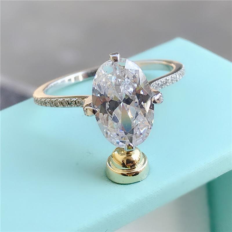 925 Sterling Silver Oval Cut Created CZ Ring 2