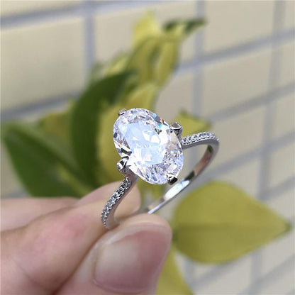 925 Sterling Silver Oval Cut Created CZ Ring 10