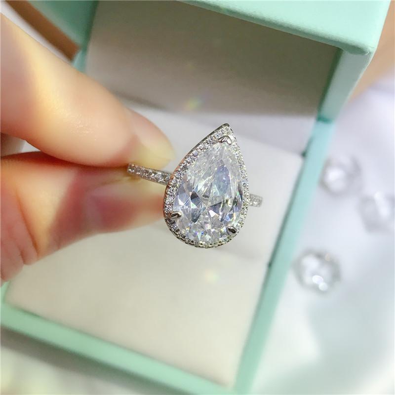 925 Sterling Silver Pear Cut Created CZ Ring 4