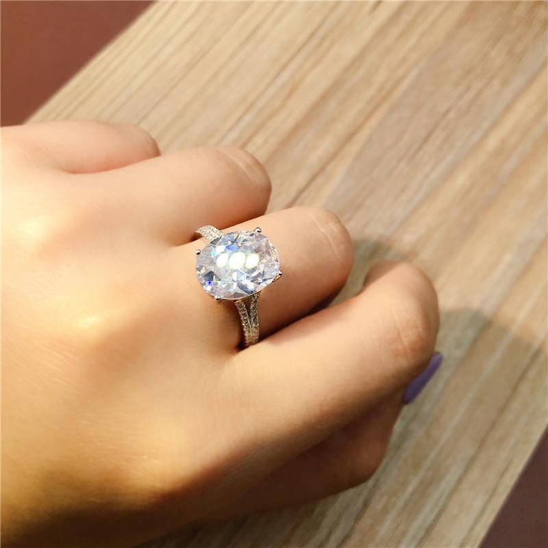 925 Sterling Silver Oval Cut Created CZ Ring 6