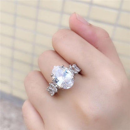 925 Sterling Silver Oval Cut Created CZ Engagement Ring 2