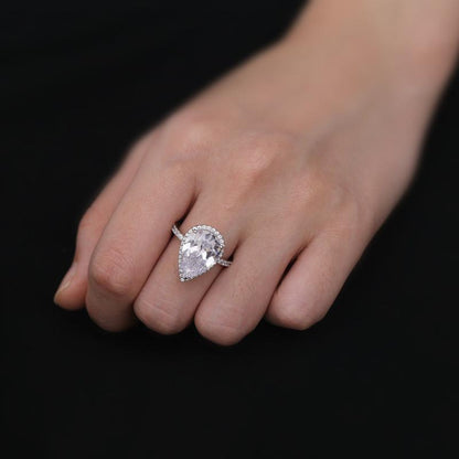 925 Sterling Silver Pear Cut Created CZ Ring 2