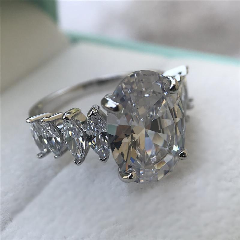 925 Sterling Silver Oval Cut Created CZ Engagement Ring 5