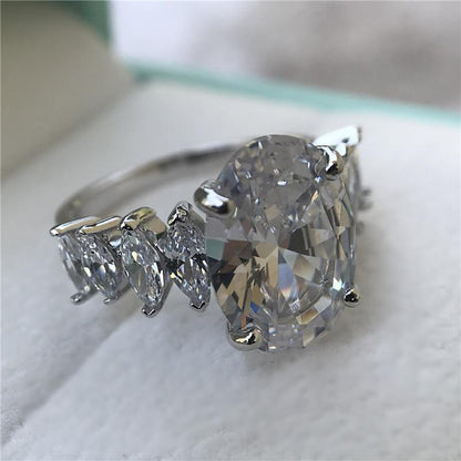 925 Sterling Silver Oval Cut Created CZ Engagement Ring 5