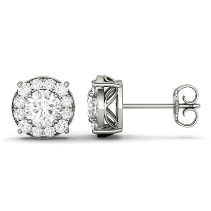 925 Sliver Sterling Round Cut Cubic Zirconia Halo Stud Earrings 1