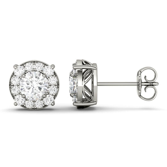 925 Sliver Sterling Round Cut Cubic Zirconia Halo Stud Earrings 1