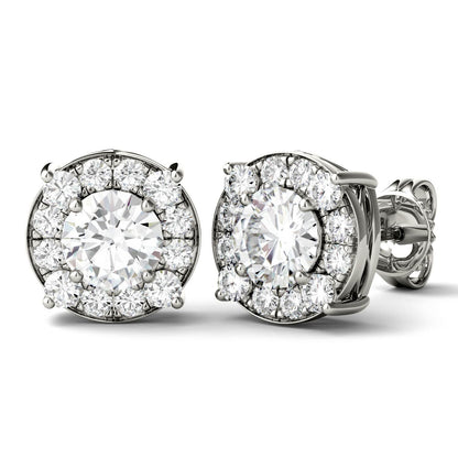 925 Sliver Sterling Round Cut Cubic Zirconia Halo Stud Earrings 5