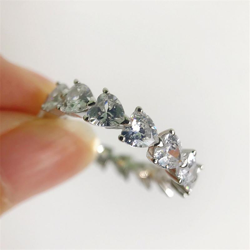 925 Sterling Silver Heart-shaped CZ Full Eternity Ring 12