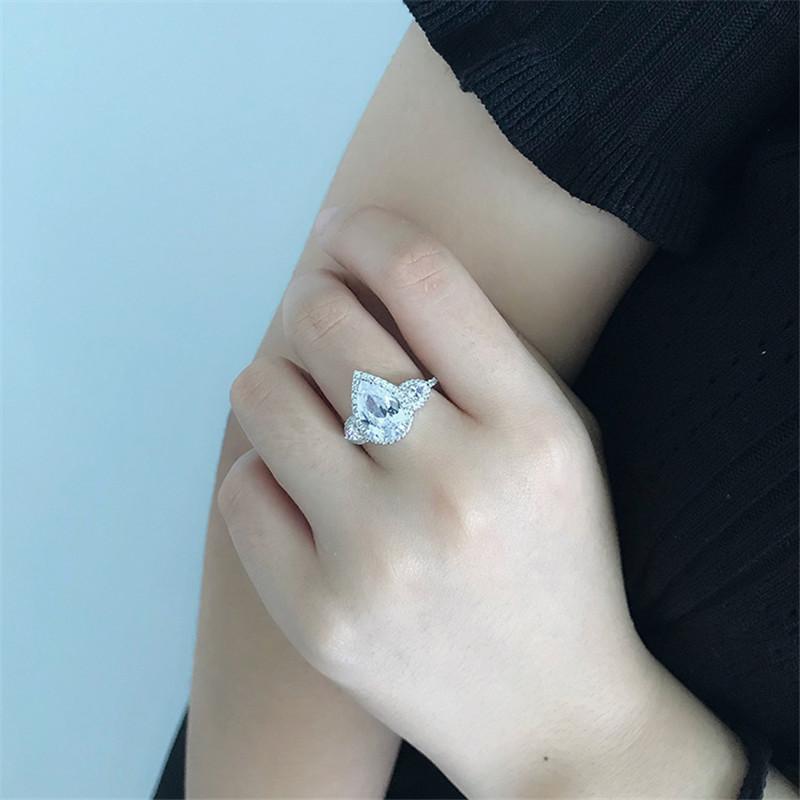 925 Sterling Silver Pear Cut Created CZ Ring 4