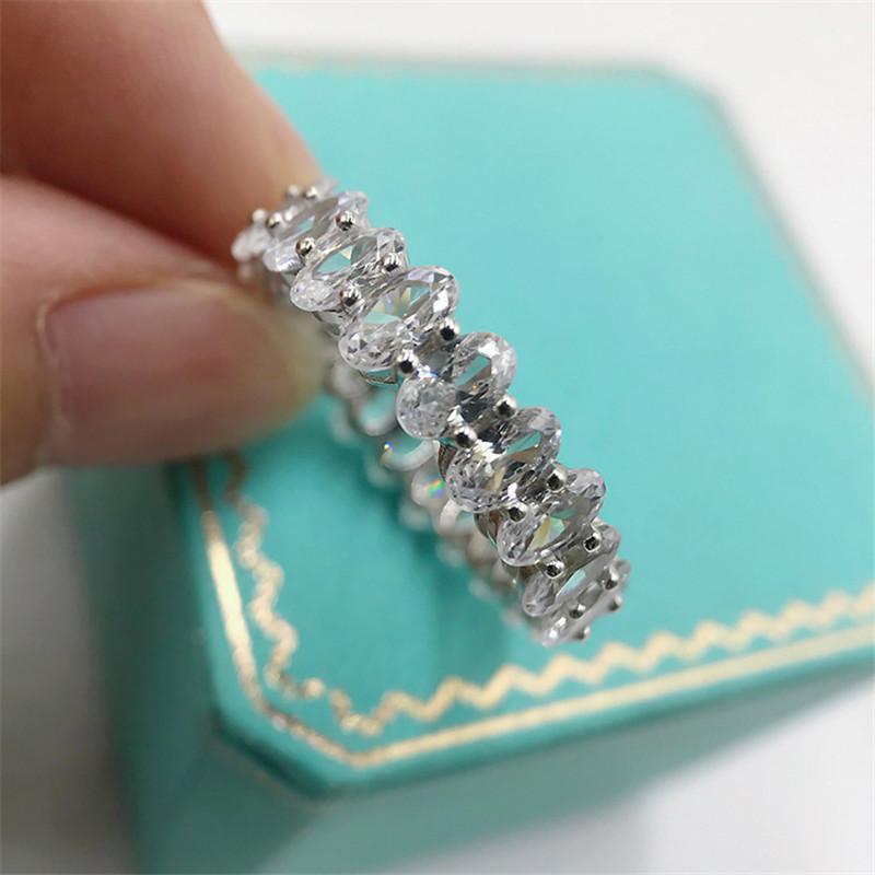 925 Sterling Silver Oval Cut Created CZ Full Eternity Ring 3