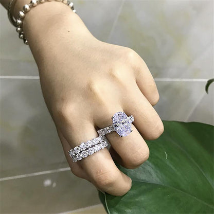 925 Sterling Silver Oval Cut Created Diamond Bridal Ring Sets 6