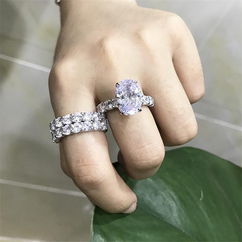 925 Sterling Silver Oval Cut Created Diamond Bridal Ring Sets 9