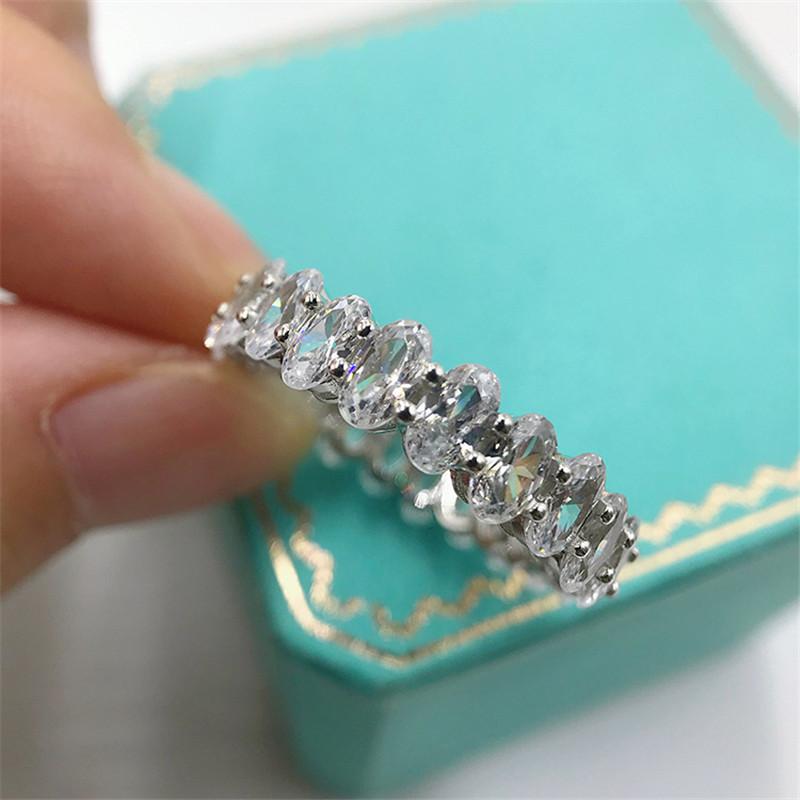 925 Sterling Silver Oval Cut Created CZ Full Eternity Ring 4