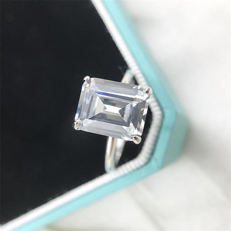 925 Sterling Silver Emerald Cut CZ Solitaire Ring 5