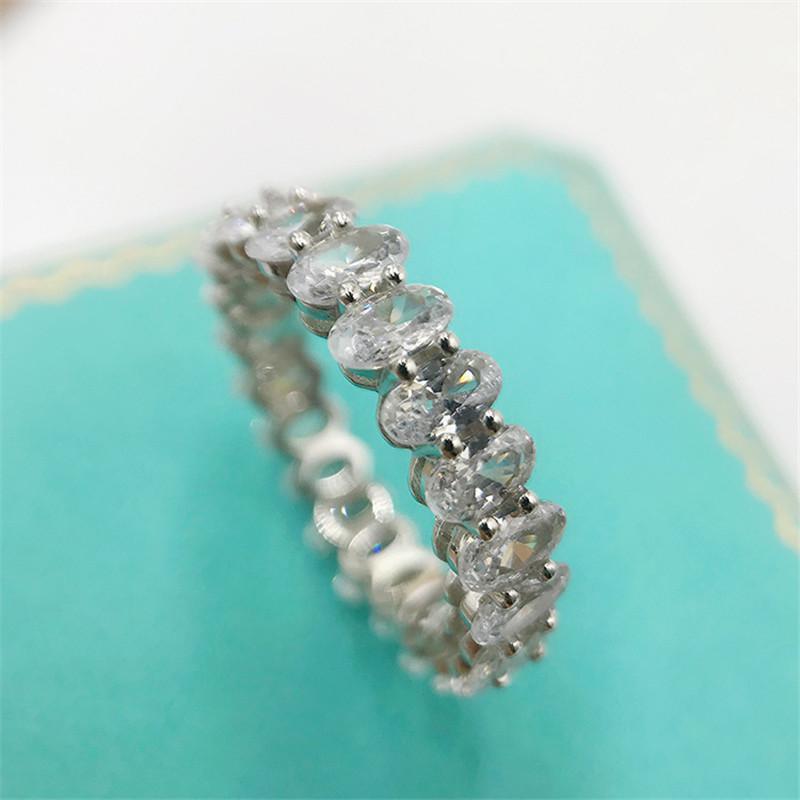 925 Sterling Silver Oval Cut Created CZ Full Eternity Ring 1