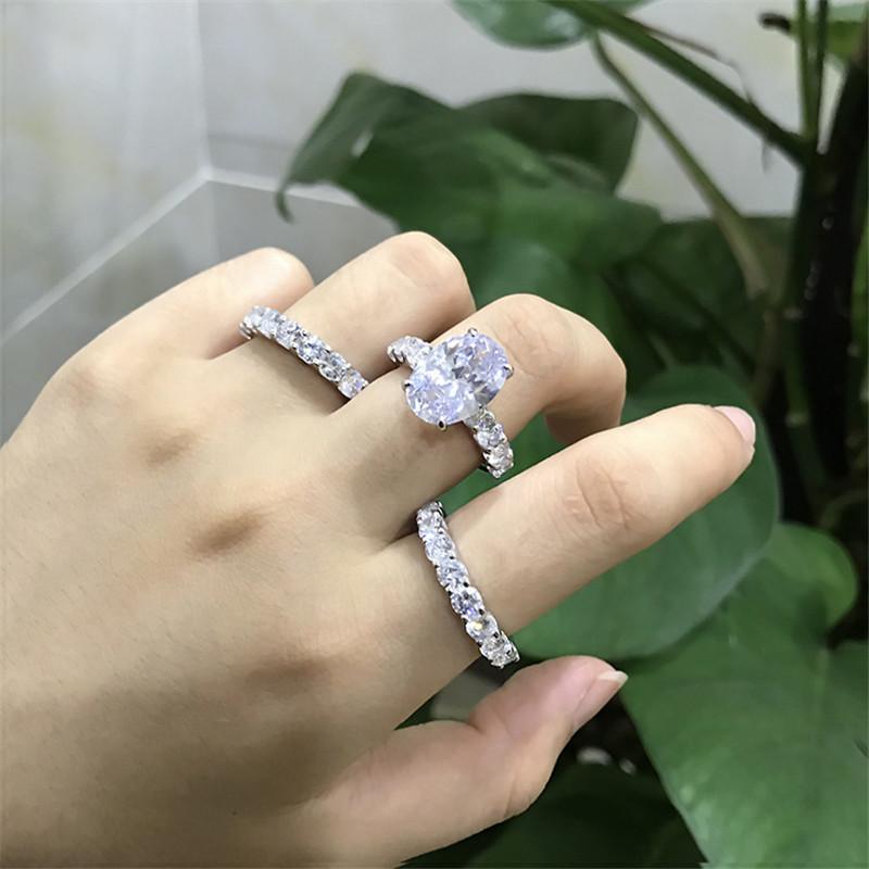 925 Sterling Silver Oval Cut Created Diamond Bridal Ring Sets 8