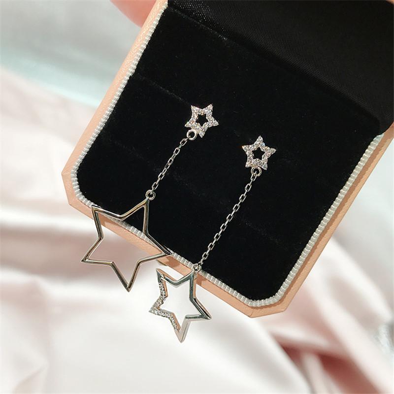 925 Sterling Silver Round Cut Star Created CZ Drop Earrings 3