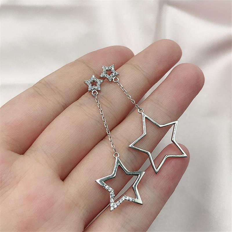 925 Sterling Silver Round Cut Star Created CZ Drop Earrings 2