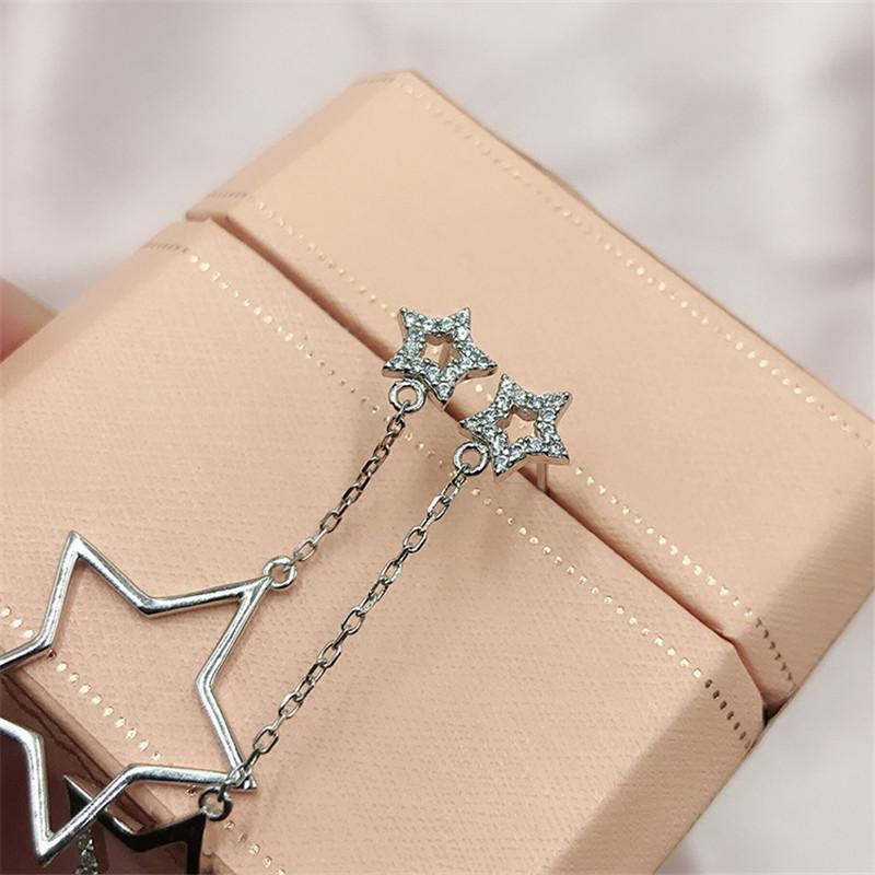 925 Sterling Silver Round Cut Star Created CZ Drop Earrings 5