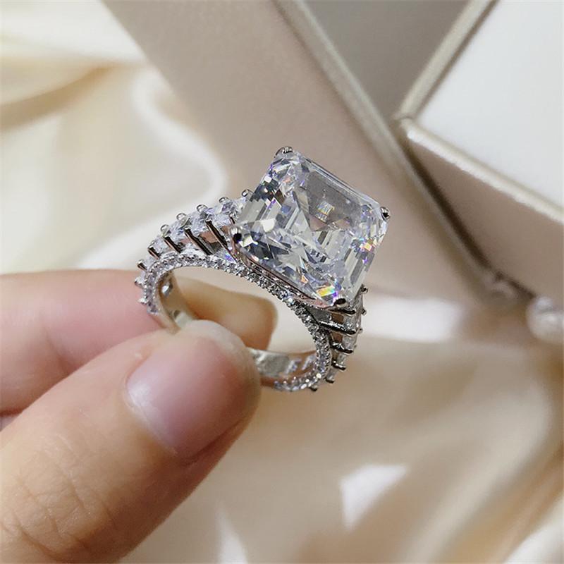 925 Sterling Silver Asscher Cut Created Diamond Ring 3