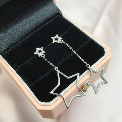 925 Sterling Silver Round Cut Star Created CZ Drop Earrings 4