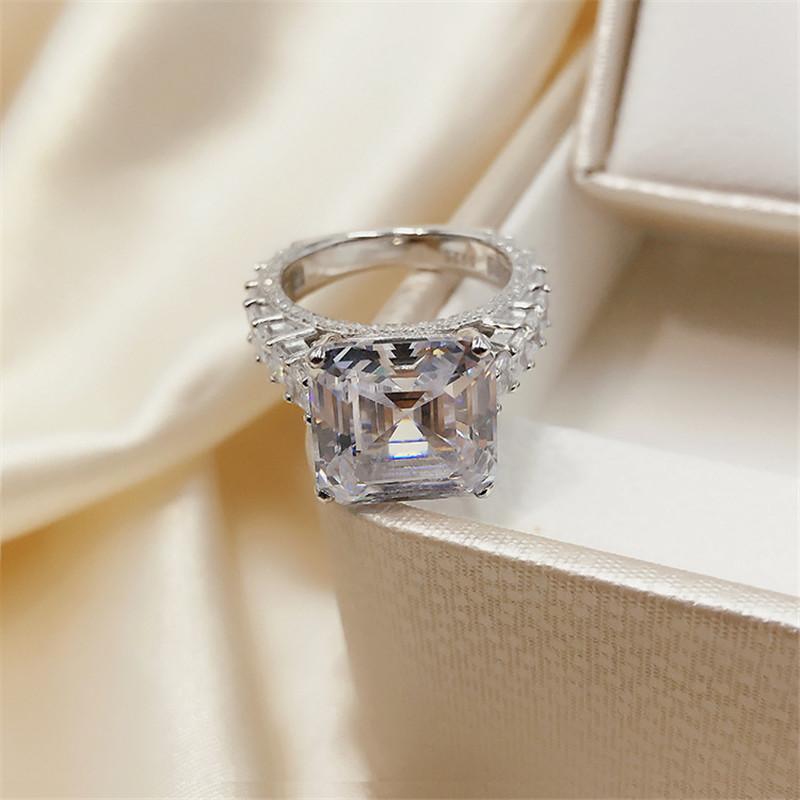 925 Sterling Silver Asscher Cut Created Diamond Ring 6